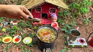 🦀 Miniature Roasted Crab Recipe | Catch and Cook Crab in Tiny Kitchen