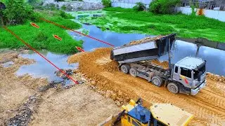 Construction Site: SHANTUI DH Bulldozer Spreading Gravel & Building Foundation Road.