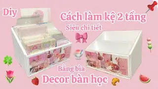 DIY | cách làm tủ decor bàn học 2 ngăn bằng bìa carton siêu dễ | cách làm tủ decor bàn học | Nora🎀🍀