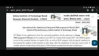 IIT Mandi PhD Admission 2023 | PhD admission 2023