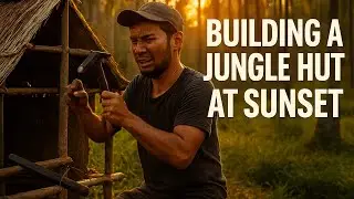 Building a Jungle Hut in the Palm Forest | Tropical Off-Grid Shelter at Sunset