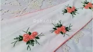 Beautiful hand embroidery bullion rose design for saree border|handwork saree designb