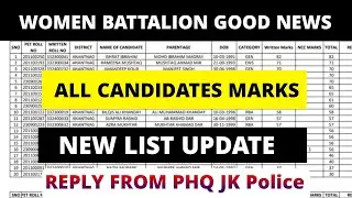 JK Police Women Battalion New List  | Reply From PHQ | Women Battalion All Candidates Marks List