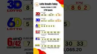 PCSO 2D 3D 6D 6/42 6/49 6/58 Lotto Result Today 9pm Draw October 21, 2025