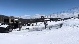 Song Mountain: 1989 Riblet Triple + 1971 Riblet Double Chairlifts running￼ parallel. ​⁠
