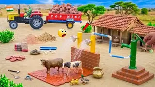 DIY Mini Tractor Builds Cow Shower With Hand Pump Using Bricks | Village Water Supply | @topminigear