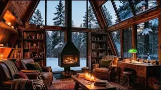 🔥Fireplace & Heavy Blizzard Sounds |❄️ Secret Winter Cozy Cabin Ambience | White Noise