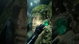 Found a Hidden Face... guarding a GREEN RUBY! 🗿💎 #underwater #mystery #viral