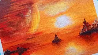 Sunset from mars | Beginner's painting ideas of the red planet | Artsiblues #redplanet #monochrome