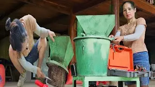 Female mechanic: Restoration - Genius girl maintenance electric motor cuts banana trees for pigs