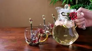 Crystal Glass 3D Butterfly Flower Tea Cups Mug Set