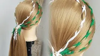 Stylish Braids for 14 August | Green & White Ribbon Hairstyle | Independence Day Hair Look