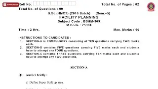 BSC HMCT 5TH SEM FACILITY PLANNING MAY 2019 | PTU