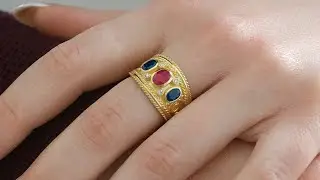 18k Gold Byzantine Ring with Enamel and Filigrees