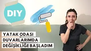 KENDİN YAP!! Yatak odası duvarlarımı dekore ediyorum!! PART1 (Diy, Badana, Boya)