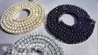 Iced Out Chain Necklace CZ 1 Row Simluated Diamonds 14k Gold/ Silver/ Black Plating Niv's Bling