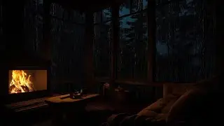 Rainy Forest Cabin with Warm Fire Sounds and Soothing Rain for Meditation & Sleep