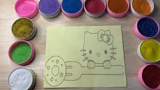 Colored sand painting HELLO KITTY EAT DONUT- Learn colors ~ SAND PAINTING COLOR ~ 모래 그림 ~ tranh c&aacute;t