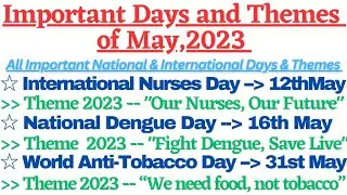 Days and Themes of May 2023 | Important Days and Themes 2023 | Important Days of May |