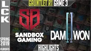 SB vs DWG Highlights Game 3 | LCK Gauntlet Round 1 Spring 2019 | Sandbox Gaming vs Damwon Gaming G3
