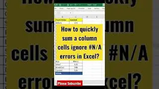 How to quickly sum a column cells ignore #N/A errors in Excel (Hindi) #shorts #exceltips