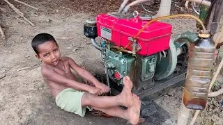 Village Boy  Antic Machine Startup.Full Process Of Sallow Machine Start.