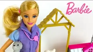 BARBIE FARM VET DOLL PLAYSET WITH ANIMALS LAMB CALF PONY BABY CHICKEN & STETHOSCOPE FEEDING BOTTLE