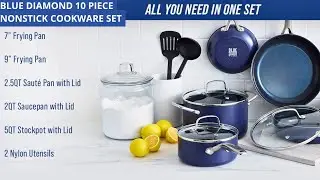 Blue Diamond 10 Piece Nonstick Cookware Set | Blue Diamond 10-Piece Nonstick Cookware Set Ceramic