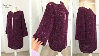 ŞAHANE OLDU 🤩 MUTLAKA DENEYİN 💕 Tığ İşi Yakadan Başlamalı Kolay Hırka Yapımı - Part 2