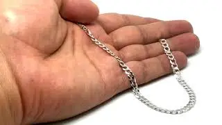 14k White Solid Gold Comfort Curb Chain Bracelet, 4.7mm, 8