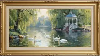 Serene Swan Lake Painting | Peaceful Nature Art | TV Art