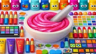 Satisfying Slime ASMR DIY 🌈 How to Make PINK Glossy Slime with Makeup Cosmetic Suncream Toy Glitter