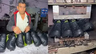 Satisfying process of making black crocs