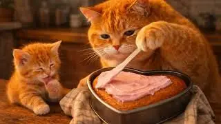 Ginger Cat & Little Kitten Bake a Heart Cake for Valentine&rsquo;s Day ❤️ | Cozy Cat Story