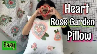 ❤️Envelope Pillow Cover ~ Heart Rose Garden Raw Edge Applique