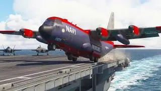 The Extreme Take Off US Navy Rescue C-130H Hercules from Aircraft Carrier