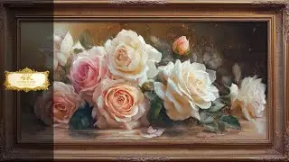 Vintage Rose Painting TV Art | Elegant Blush Floral | Gold Frame Screensaver | 2 Hrs 4K