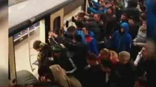 See dozens of passengers push train to rescue woman