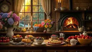 🏡 Step Inside a Cozy Kitchen by the Fire | Soft Light, Fresh Flowers & Peaceful Moments