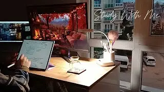 1 HOUR STUDY WITH ME | 🌇Background Noise - Fireplace Sounds | iPad Notes