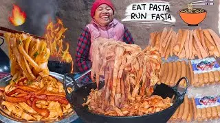 Cooking & Eating Village Style Chowmein🍝 with Sausage | Family Food Vlog | Tamangni Aama