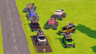 SUV JET CAR VS MONSTER TRUCKS! HUGE JUMPS IN FS22!