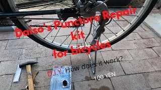 How to fix a bicycle flat tire using Japans' Daiso 100 Yen repair kit.