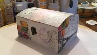 ديكوباج على صندوق خشب وكراكلي واختام decoupage