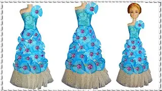 How To Make Barbie Doll Dress With Waste Disposal Mask | BARBIE DOLL HACKS and CRAFTS | No Sew