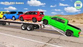 Toyota, Mercedes, трактор и грузовик с платформой против поезда &ndash; BeamNG.drive 430