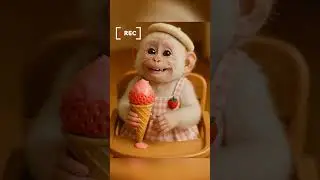cute baby monkey Tiki eating her favorite stawberry icecream