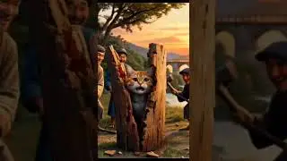 🐱✨ Epic Rescue of a Trapped Kitty | Cinematic Animation in Sunset 🌅🪓 #shorts #foryou #foryoupage #ai
