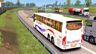 Gsrtc Gujarat Travels Bus Driving And Overtake Truck Lorry - ETS2 | Bus Game