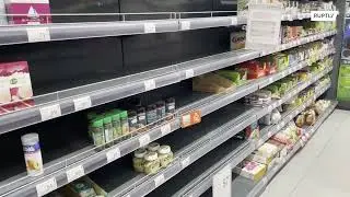 footage shows empty supermarket shelves in Saratov, Russia, on Monday